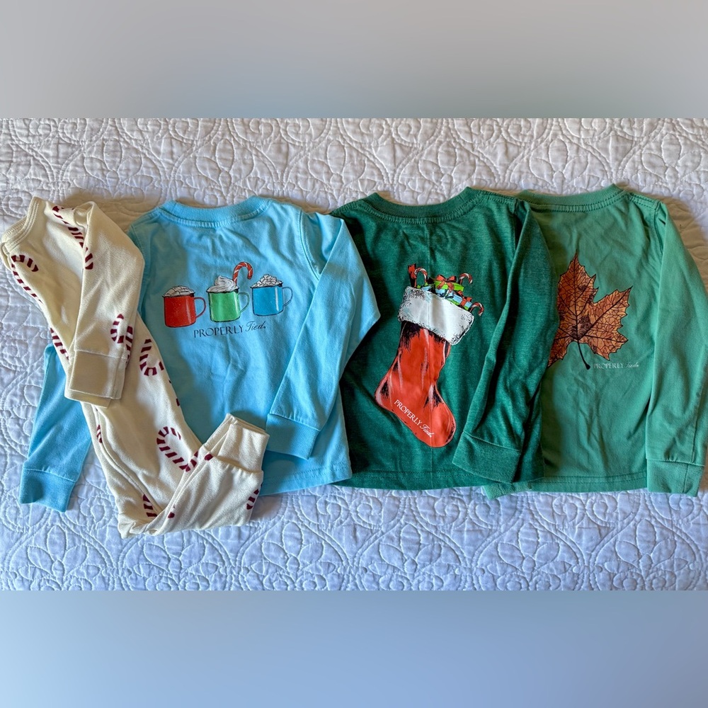 Properly Tied Baby Boy Long Sleeve T Shirt Christmas Bundle Set CandyCane PJ 12M